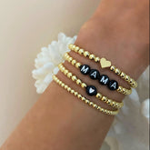 Mama Gold and Black Letter Bracelet Stack Set